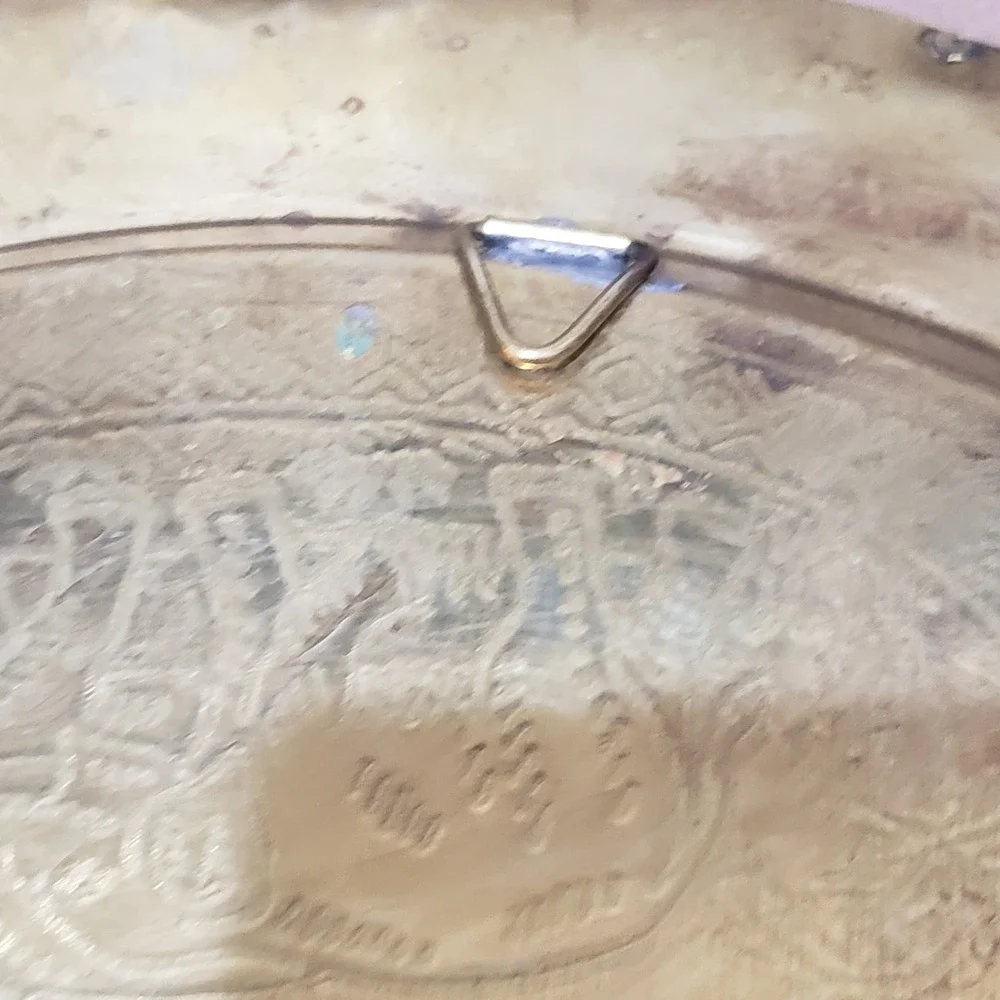 Vintage Brass Wall Hanging Tray 14in Etched Chinese Dragon Elephant Gold Good